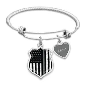 Customizable Thin Gray Line Flag Charm Bracelet