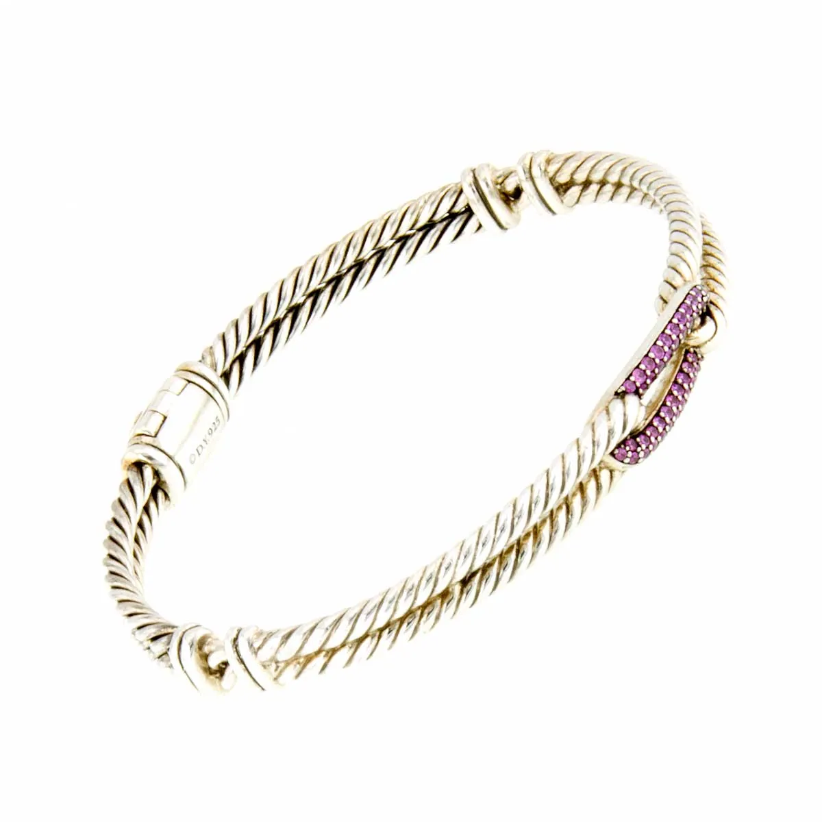 David Yurman Petite Pavé Labyrinth Mini Loop Bracelet with Pink Sapphires
