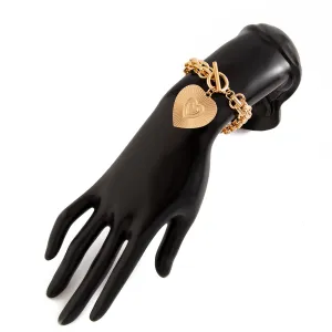 Elegant Gold Silver Tone Toggle Clasp Round Heart Pendant Bracelet