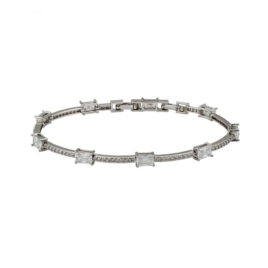 Elegant Rhodium Plated Cz Diamond Bracelet