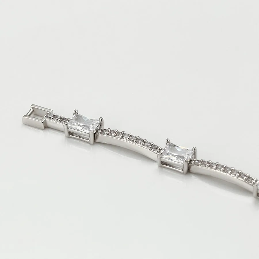 Elegant Rhodium Plated Cz Diamond Bracelet