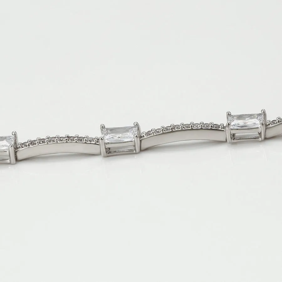 Elegant Rhodium Plated Cz Diamond Bracelet