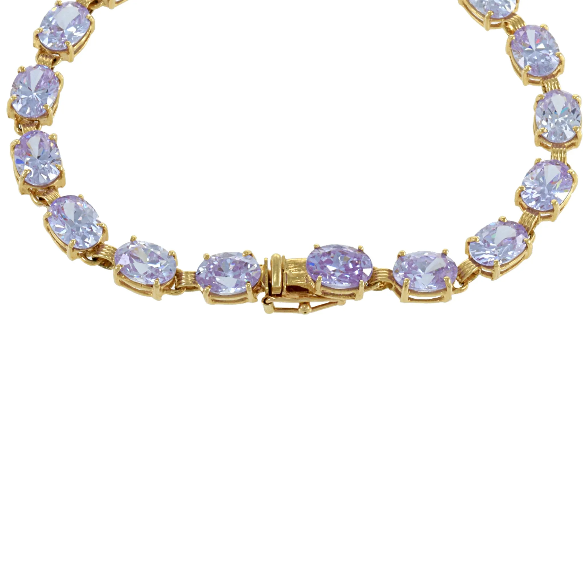 Estate 14KT Yellow Gold Oval Cut Light Purple Cubic Zirconia Bracelet