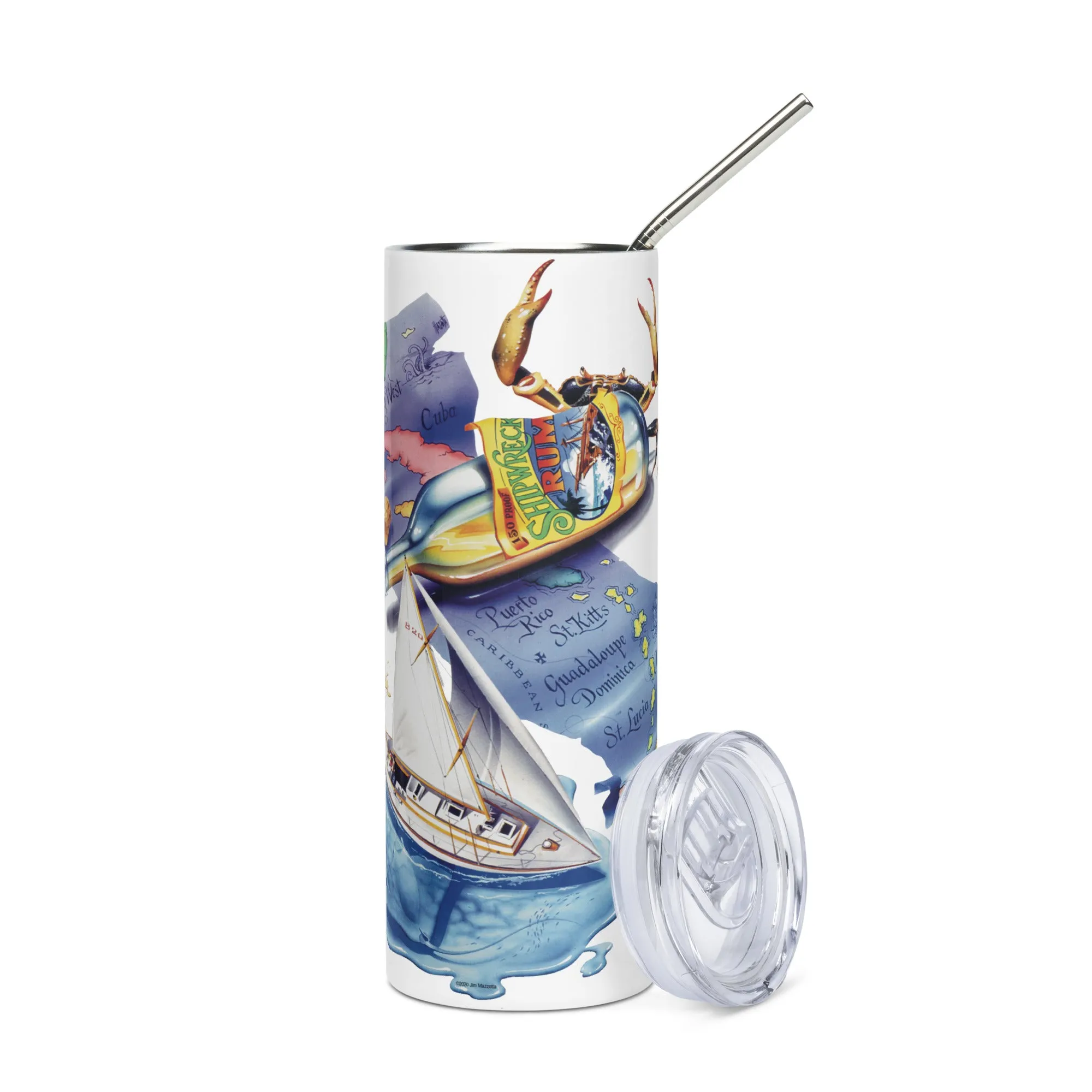 Exclusive Classic Caribbean Map Key West Shipwreck Rum Sailboat Steel Drink Tumbler