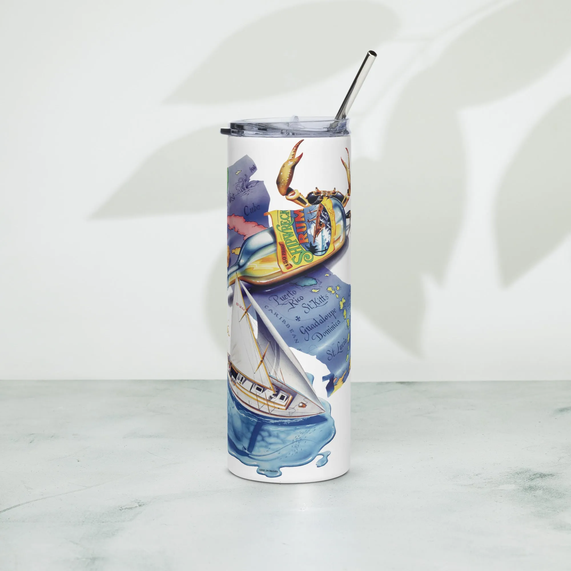 Exclusive Classic Caribbean Map Key West Shipwreck Rum Sailboat Steel Drink Tumbler