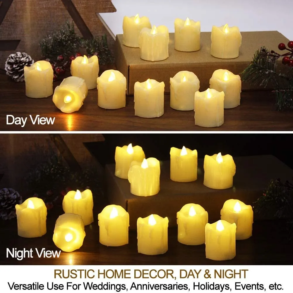 Flameless Candles | Flickering Led | Votive Candles | Battery Operated | 12 Pack Melted/Dripping | Batteries Included| Kid and Pet Safe