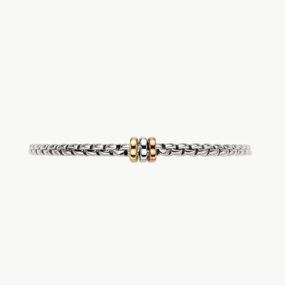 Fope Eka Tiny Flex'it Bracelet with Yellow, Rose & White Gold Rondells