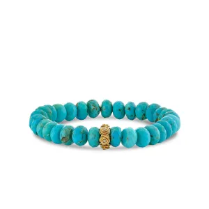 Gold & Diamond 8mm Tiny Rose Rondelle on Turquoise