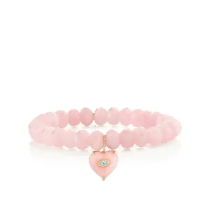 Gold & Diamond Carved Stone Heart on Rose Quartz