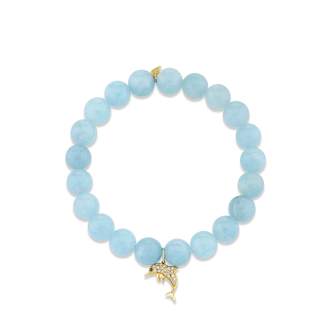 Gold & Diamond Dolphin Charm on Aquamarine
