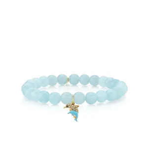 Gold & Diamond Dolphin Family on Aquamarine