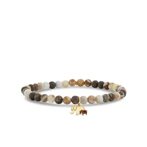 Gold & Diamond Elephant Family on Wooden Opal