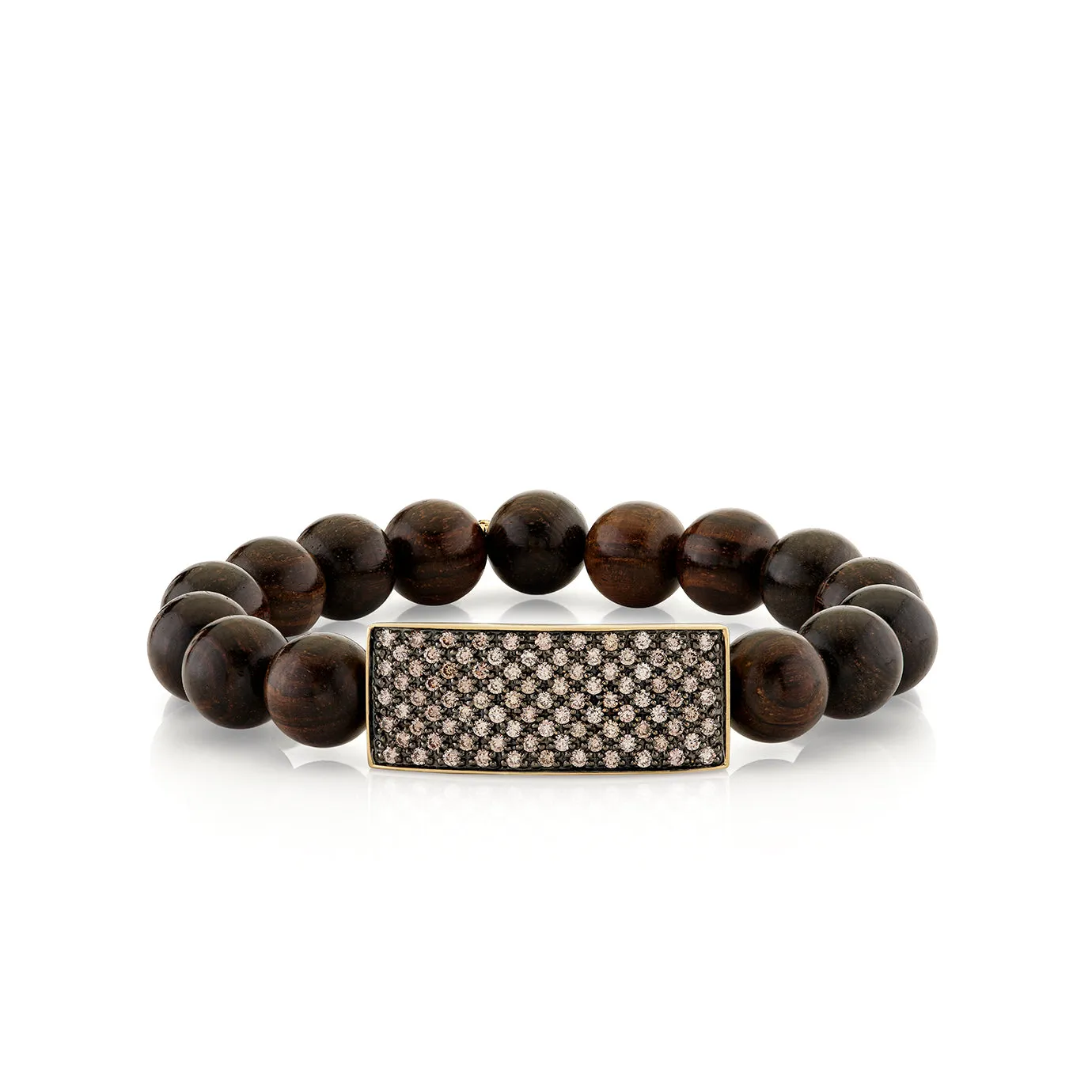 Gold & Diamond Wide Pave ID Bar on Ebony