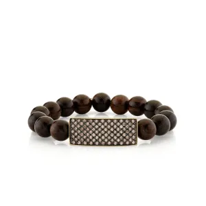 Gold & Diamond Wide Pave ID Bar on Ebony