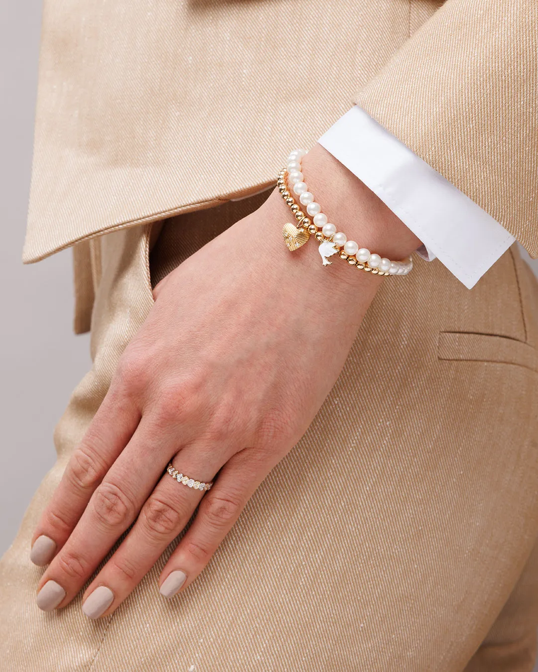 Gold & Enamel Dove on Pearls