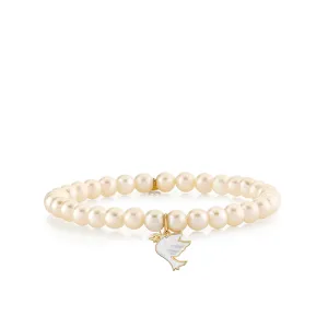 Gold & Enamel Dove on Pearls