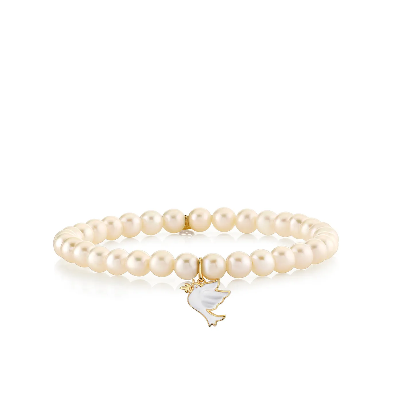 Gold & Enamel Dove on Pearls