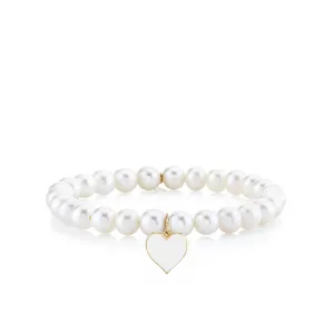 Gold & Enamel Heart on Pearls