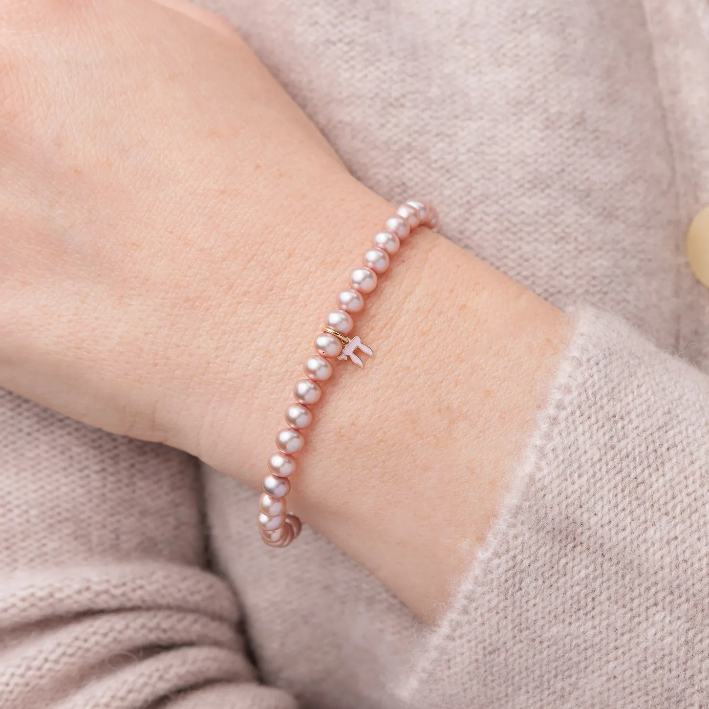 Gold & Enamel Tiny Chai on Rose Pearls