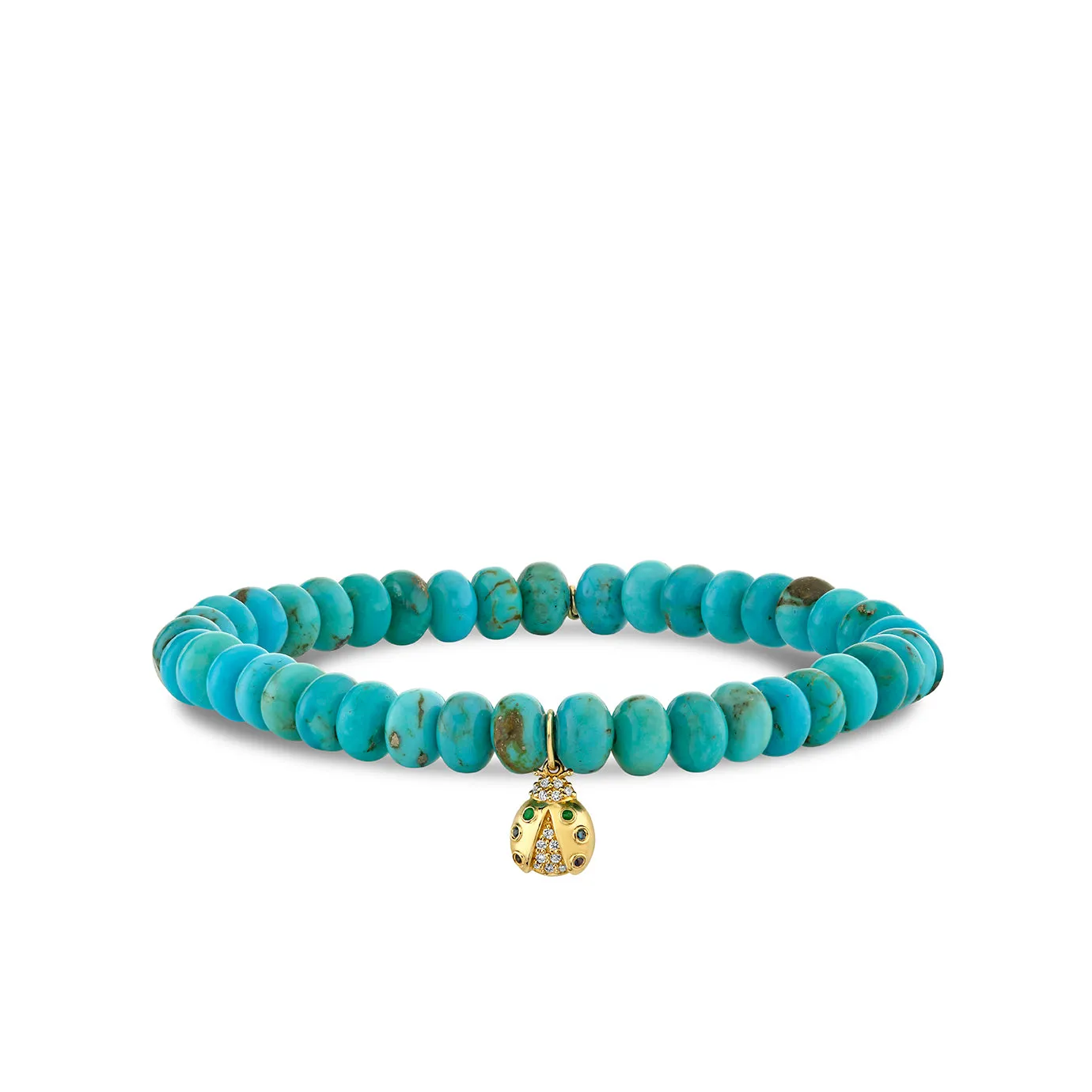 Gold, Diamond & Emerald Large Ladybug on Turquoise