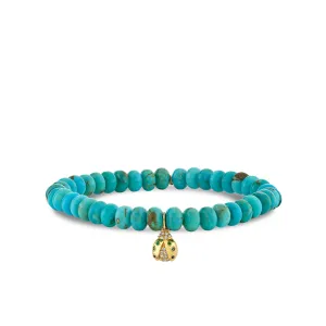 Gold, Diamond & Emerald Large Ladybug on Turquoise