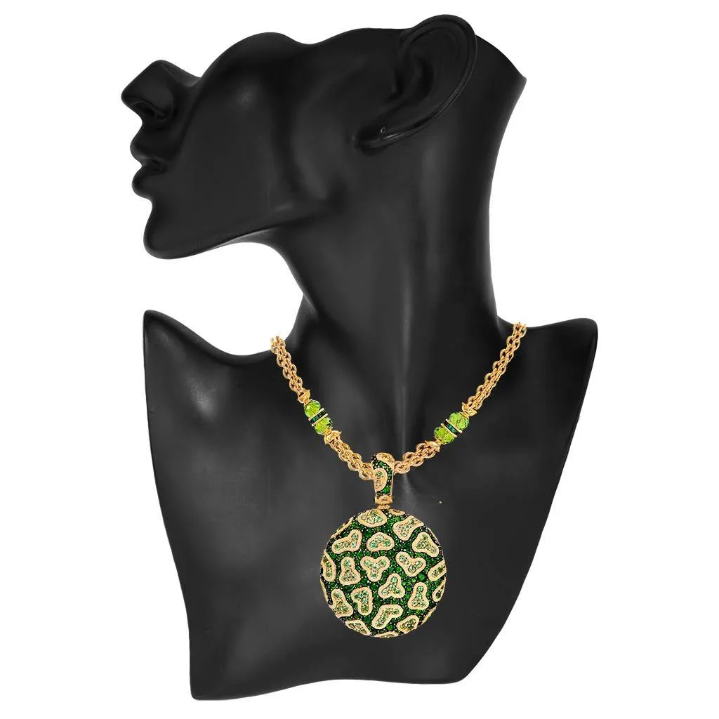 Gold Fine Lace Pendant with Chrome Diopside & Peridots