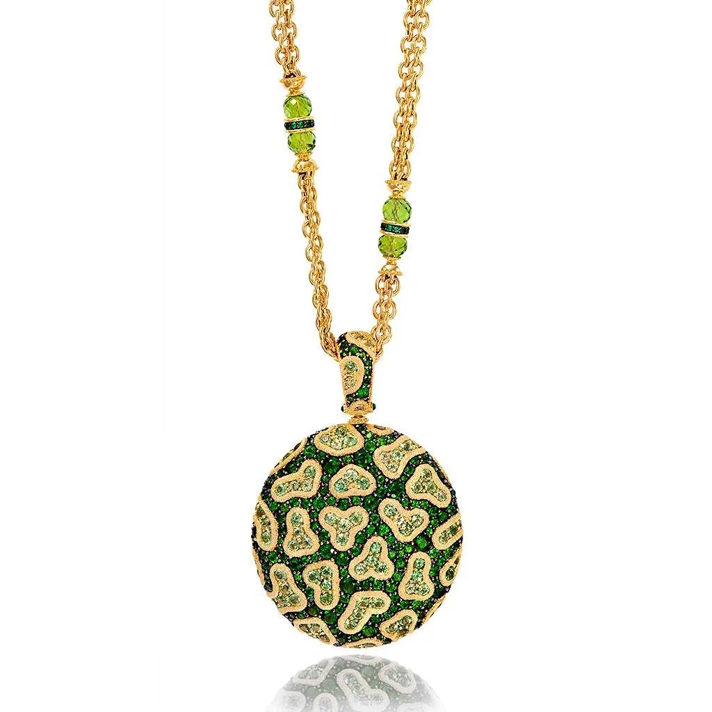 Gold Fine Lace Pendant with Chrome Diopside & Peridots