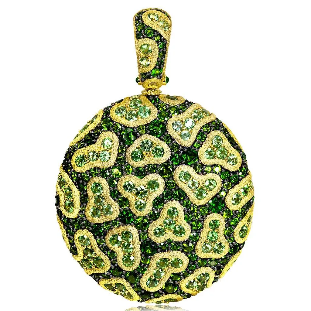 Gold Fine Lace Pendant with Chrome Diopside & Peridots