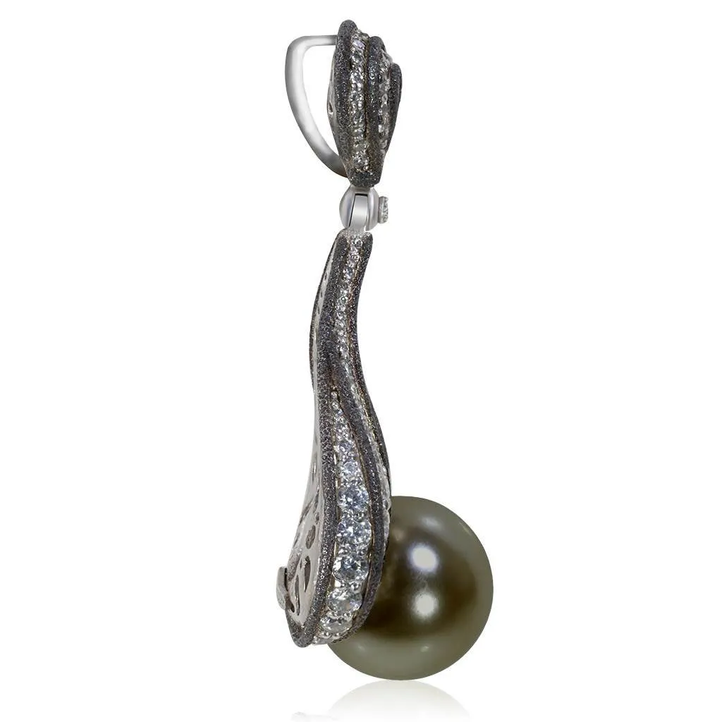 Gold Twist Pendant With Tahitian Pearl & Diamonds