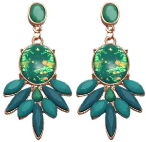 Green Faceted Faux Gemstone Post Earrings