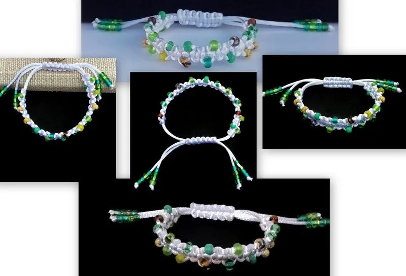 Handmade macrame bracelet, beaded bracelet, seed beads, white, nylon cord, The anemone bracelet