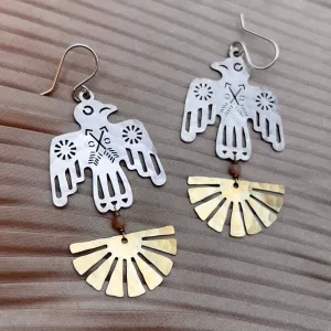Handmade Thunderbird Earrings: Silver   Gold