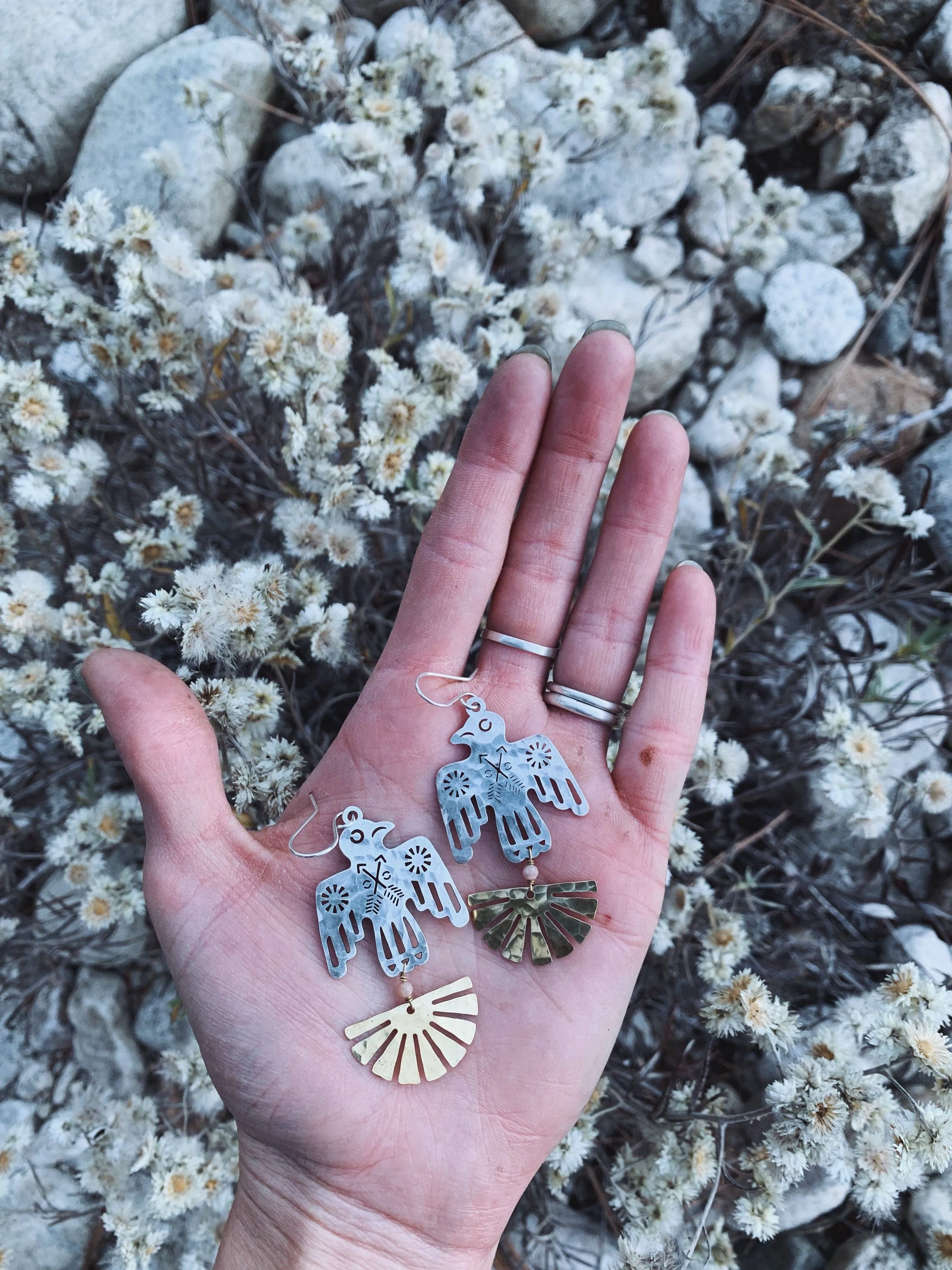 Handmade Thunderbird Earrings: Silver   Gold