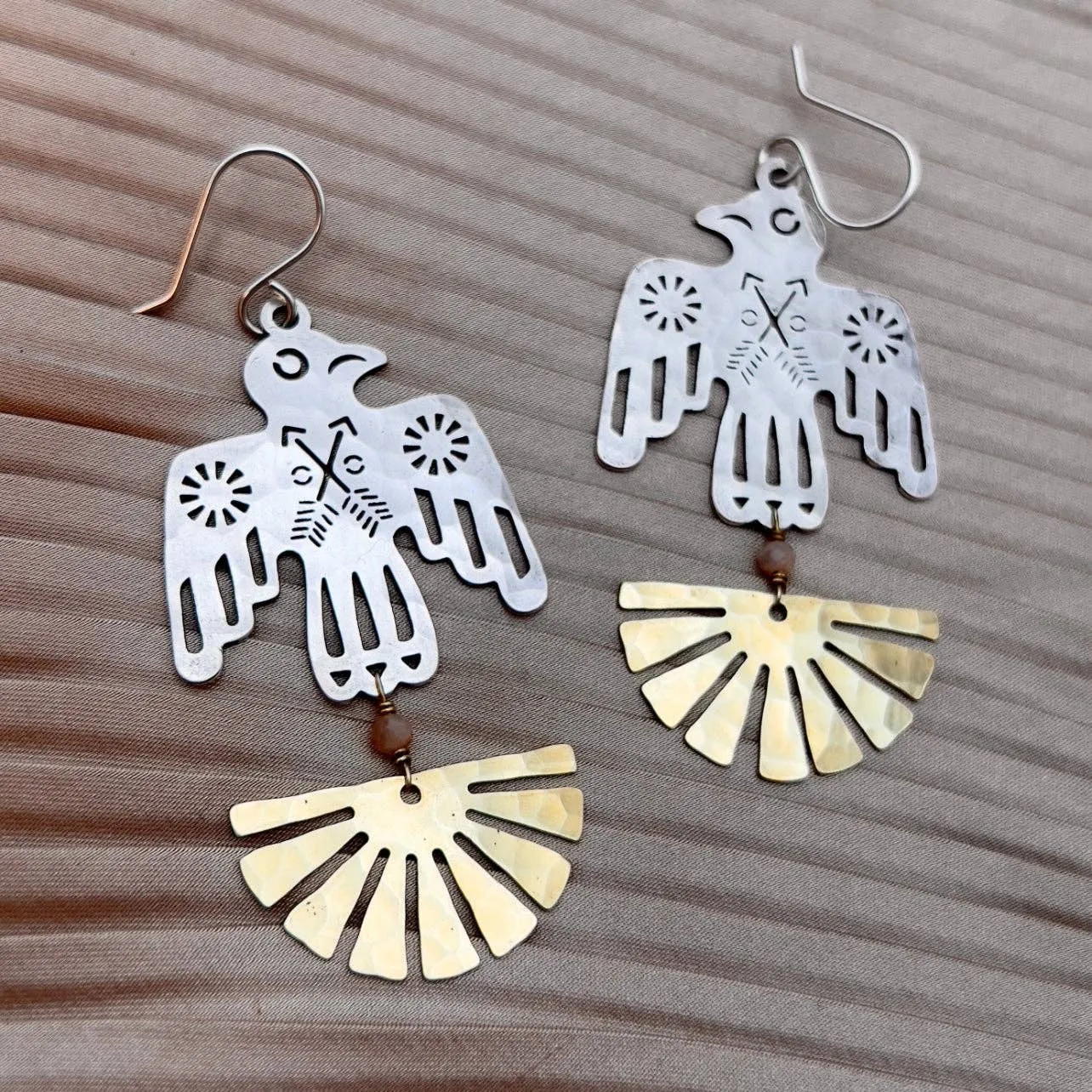 Handmade Thunderbird Earrings: Silver   Gold