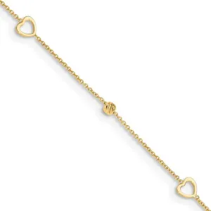 Heart and Diamond Cut Bead Anklet Bracelet (14K)