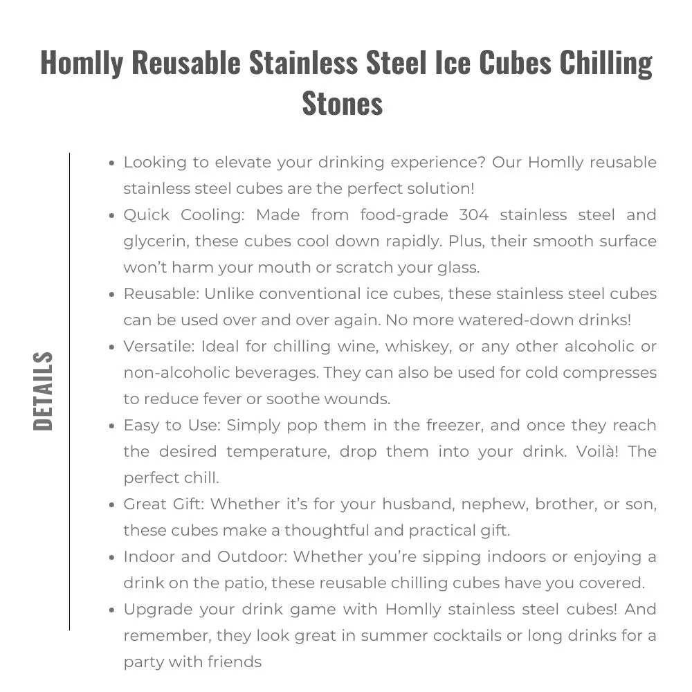 Homlly Reusable Stainless Steel Ice Cubes Chilling Stones