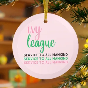 Ivy League Pink and Green Glass Ornament