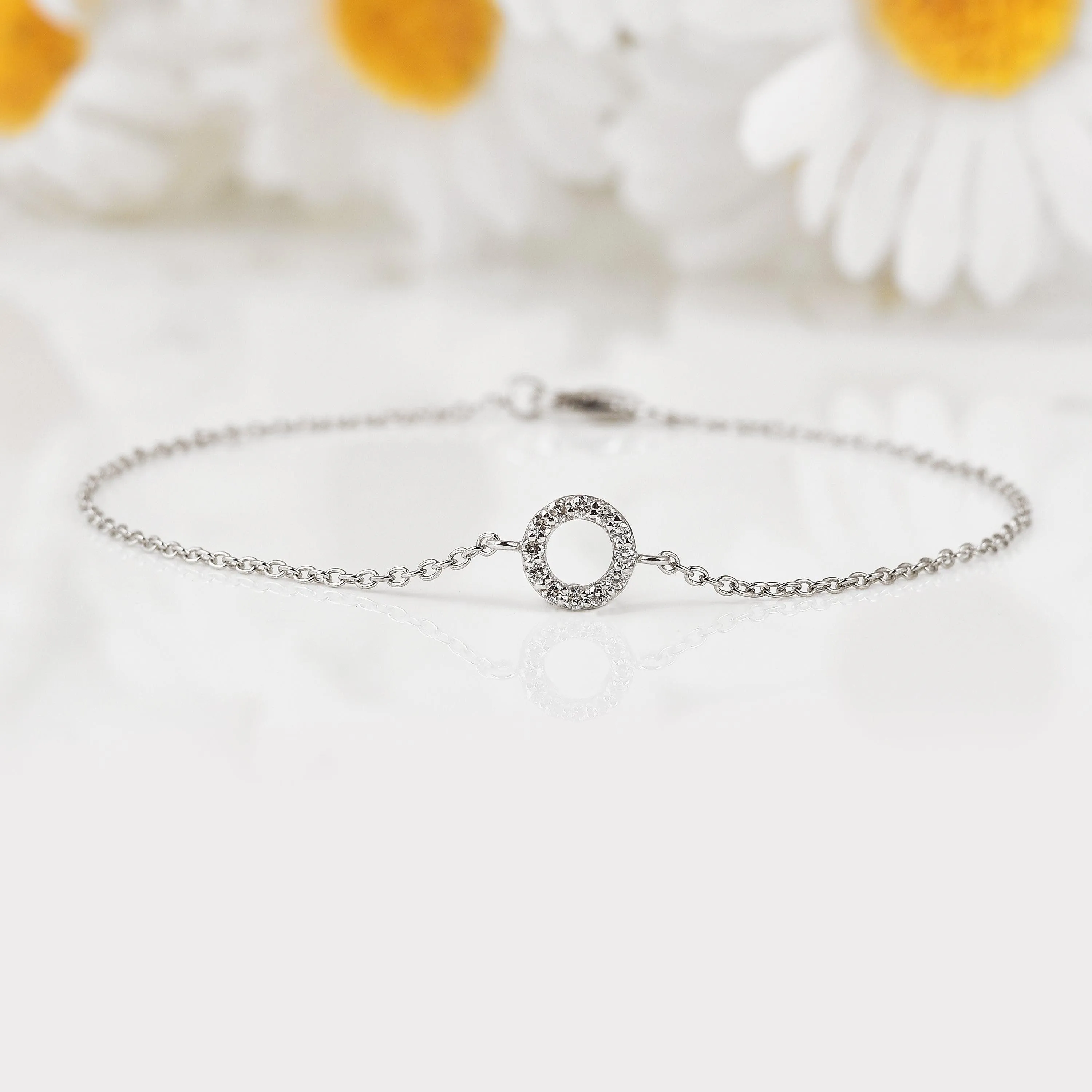 Lab Diamond Open Circle Silver Bracelet