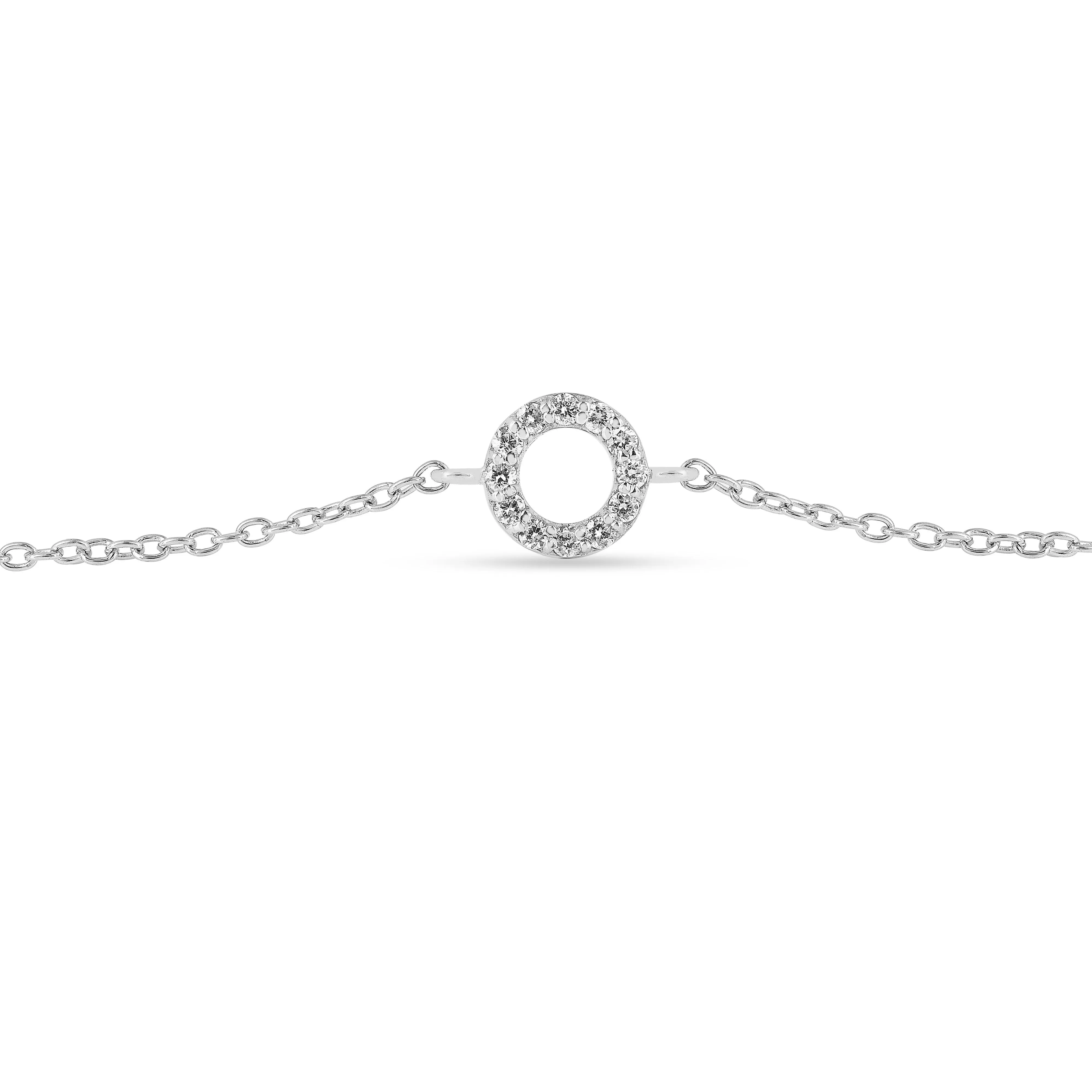 Lab Diamond Open Circle Silver Bracelet