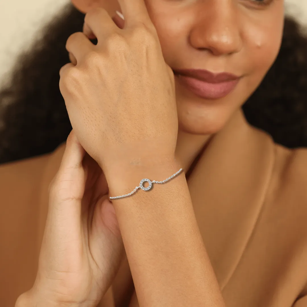 Lab Diamond Open Circle Silver Bracelet