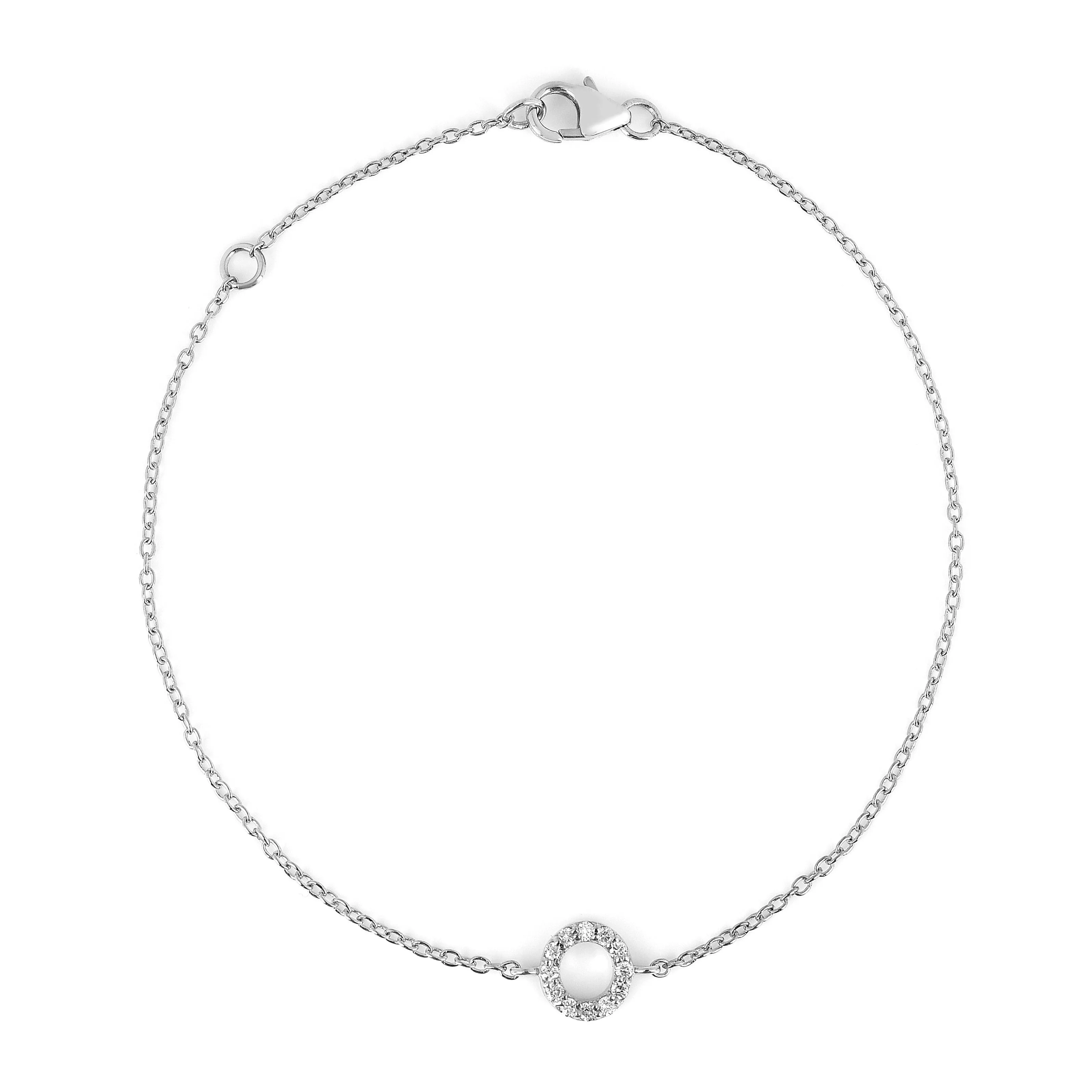 Lab Diamond Open Circle Silver Bracelet