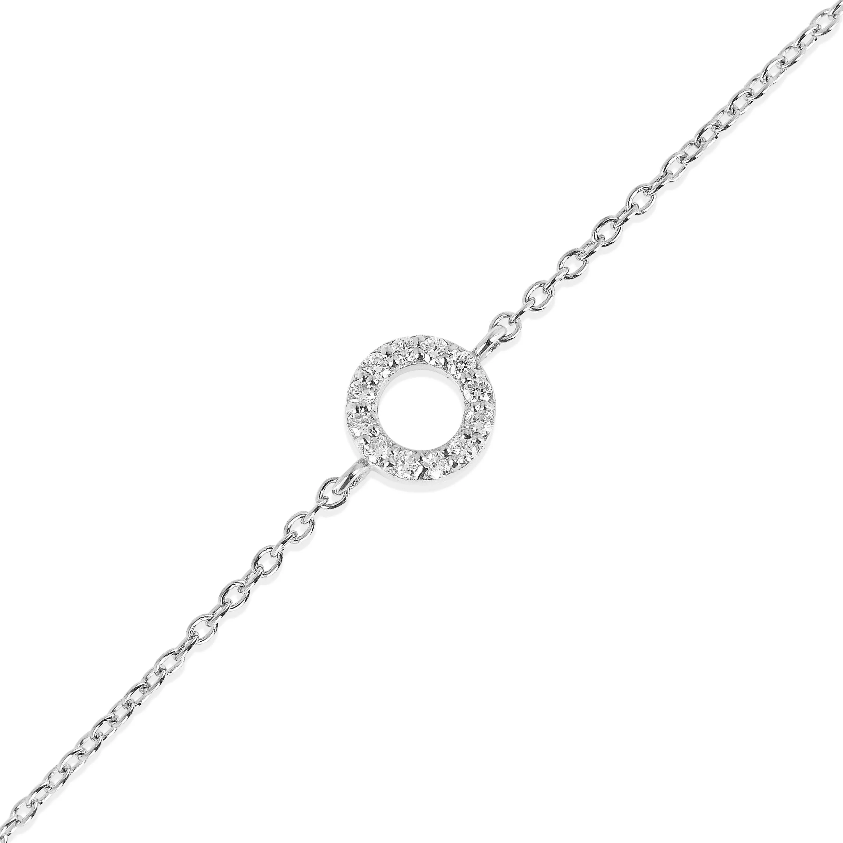 Lab Diamond Open Circle Silver Bracelet