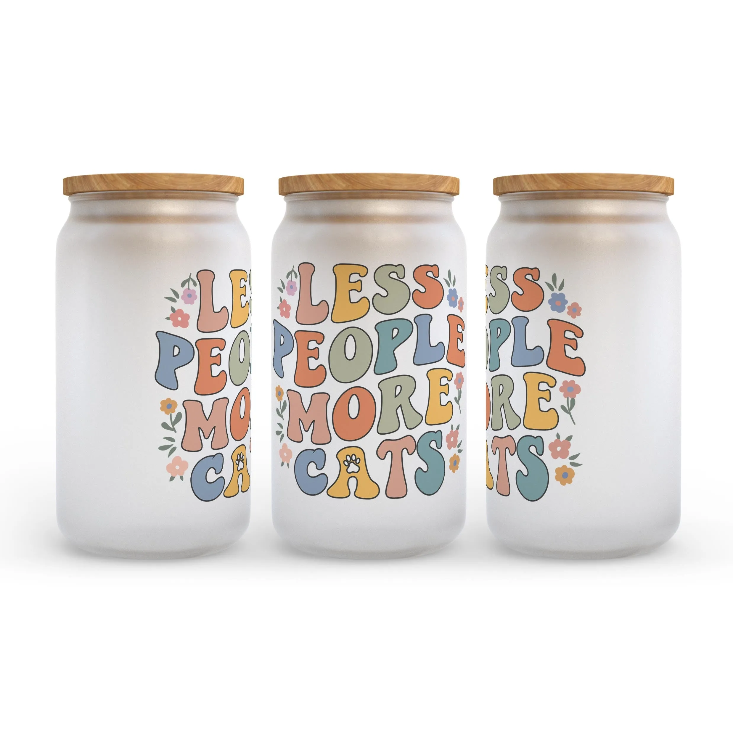 Less People More Cats Frosted Glass Can Tumbler