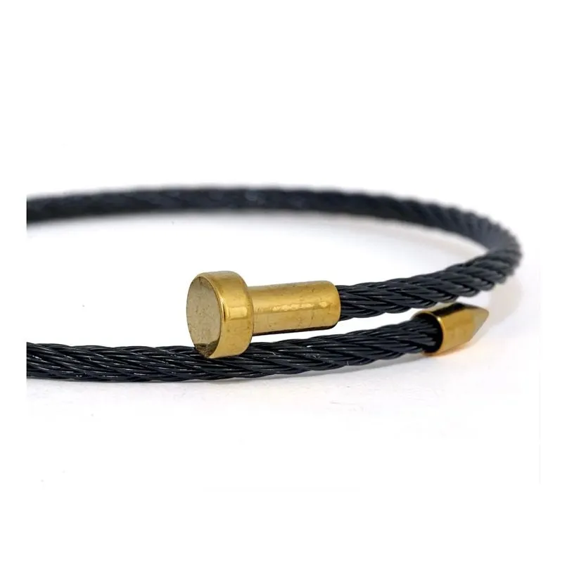 Men's Openable Cuff Kada Bracelet: Gold and Black, Crafted from 316L Stainless Steel