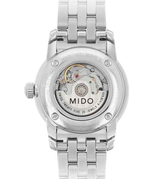 Mido clock baroncelli 29mm native pearl diamonds automatic steel m7600.4.69.1