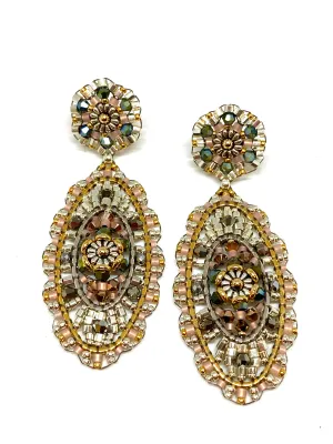 Miguel Ases Swarovski and Miyuki Earrings with Flower Post