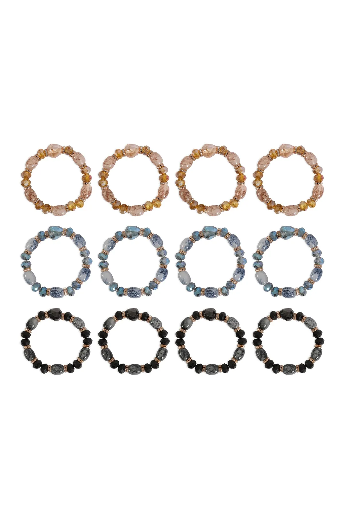 MIX BEADS NATURAL STONE WITH RHINESTONE STRETCH BRACELET