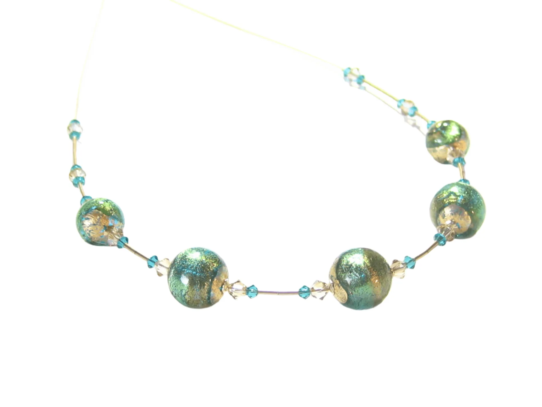 Murano Glass Aqua Green Ball Gold Necklace