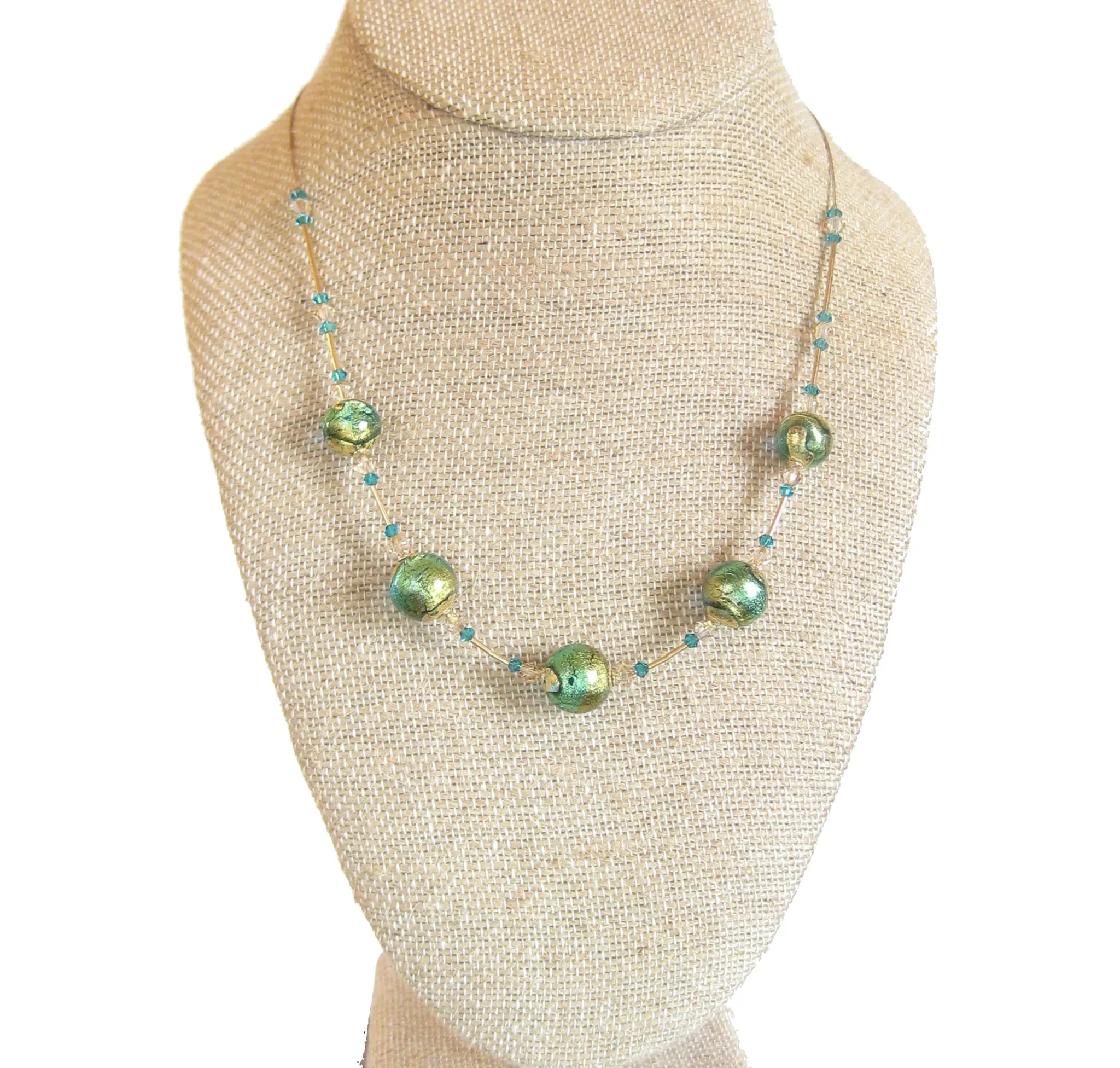 Murano Glass Aqua Green Ball Gold Necklace