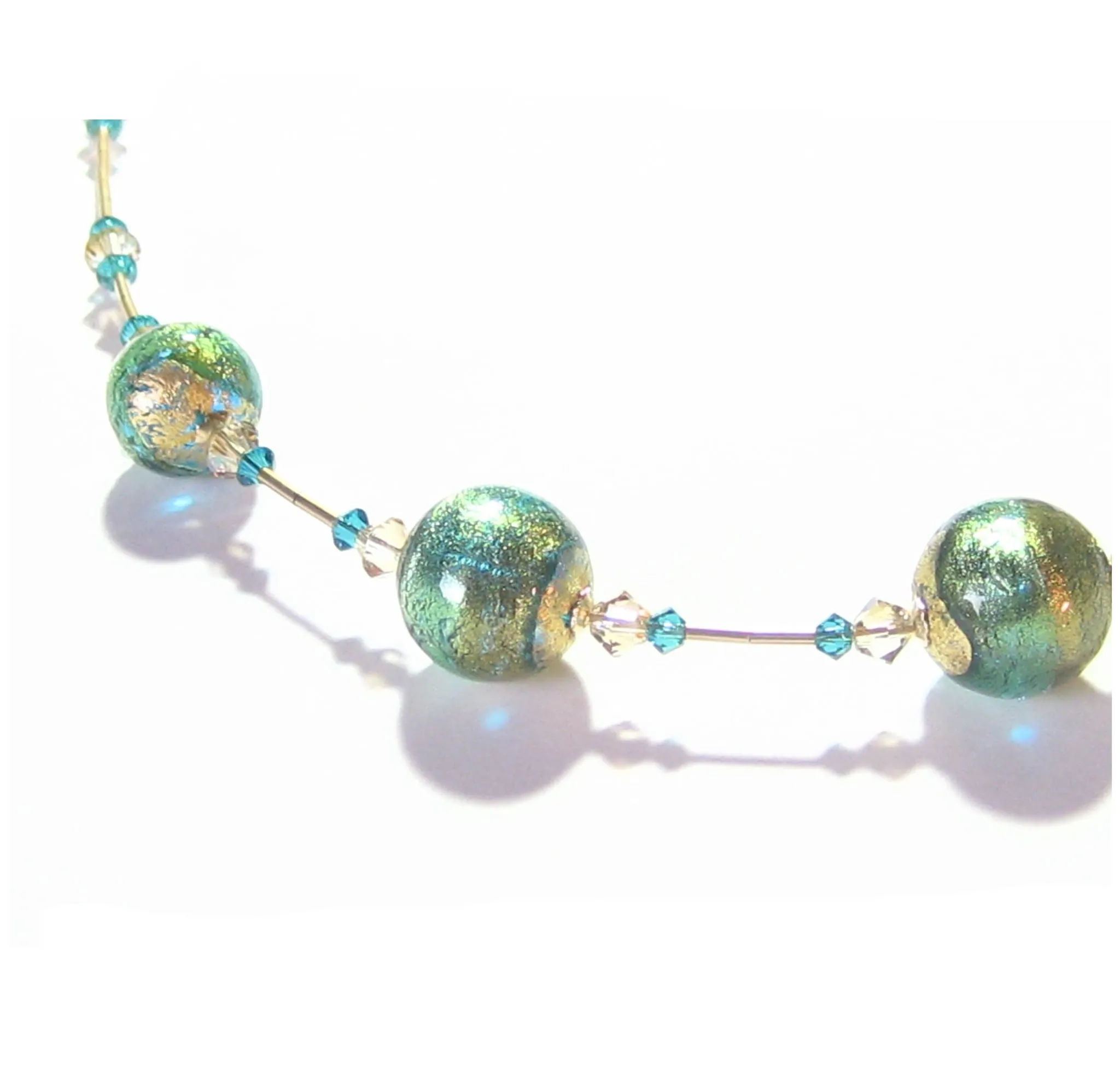 Murano Glass Aqua Green Ball Gold Necklace